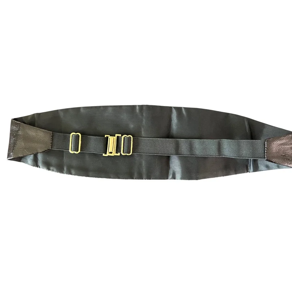 Mens Black Metallic Pleated Cummerbund Adjustable Formal Tuxedo Waist Belt